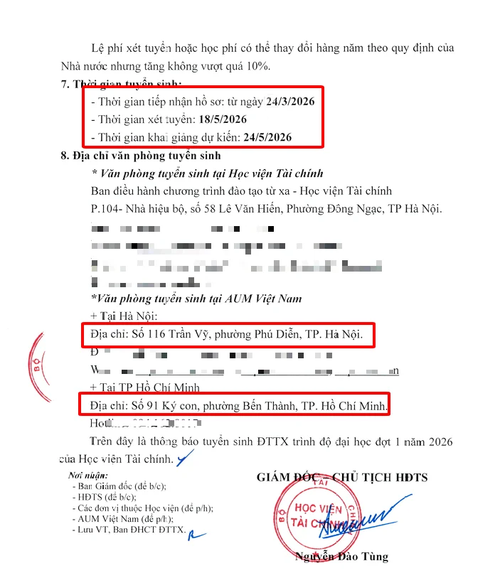 HỌC VIỆN TÀI CHÍNH TUYỂN SINH HỆ CỬ NHÂN TỪ XA 2026 Đợt 1