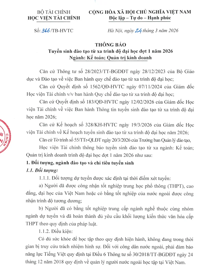 Thông Báo Tuyển Sinh Hệ Đại Học Từ Xa AOF