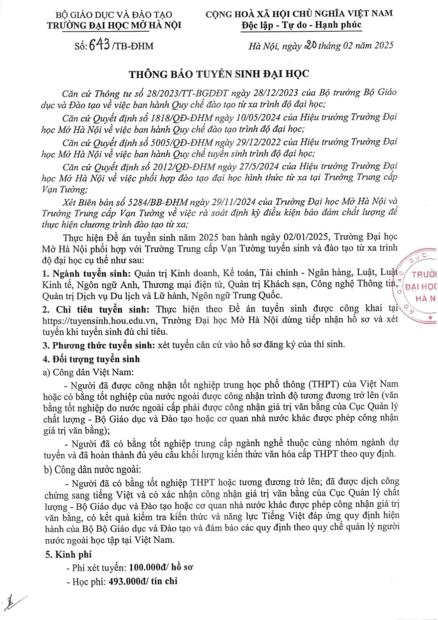 TRƯỜNG ĐẠI HỌC MỞ HÀ NỘI HOU