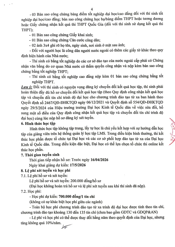 Lệ Ph&iacute; X&eacute;t Tuyển v&agrave; Học Ph&iacute; Hệ Đ&agrave;o Tạo Từ Xa NEU