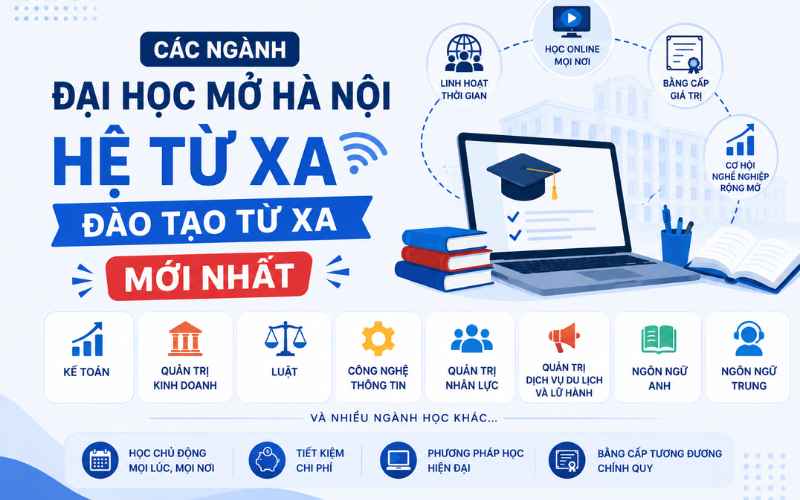 Các ngành Đại Học Mở Hà Nội hệ từ xa đào tạo từ xa mới nhất
