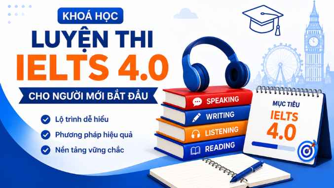 Khoá học luyện thi IELTS 4.0 cho người mới bắt đầu (Tự học online 100%)