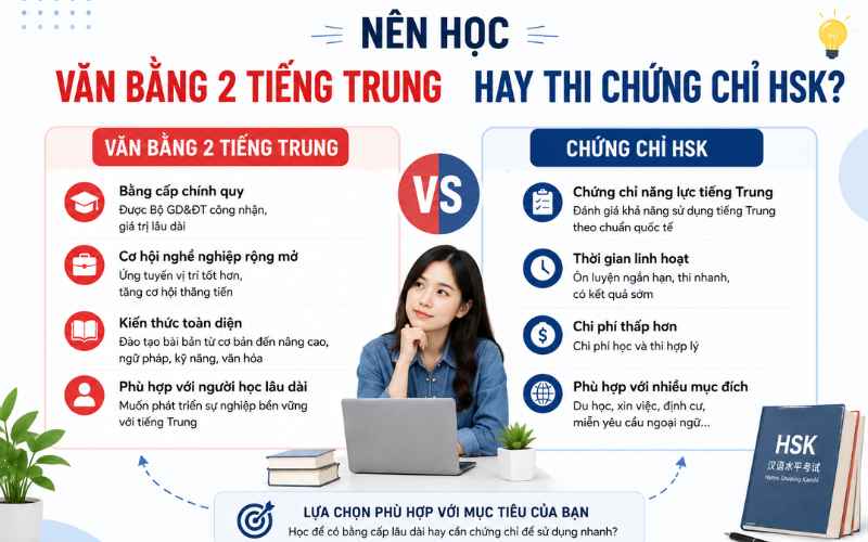 Văn bằng 2 tiếng trung hay thi chứng chỉ HSK
