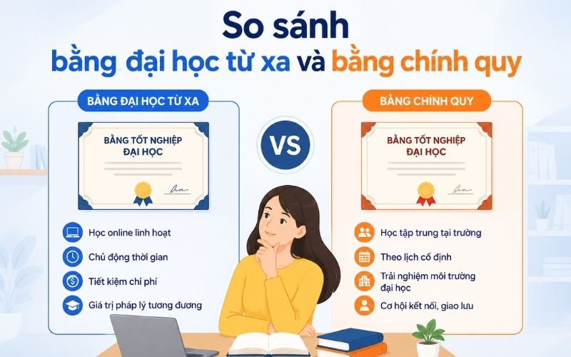 So S&aacute;nh bằng đại học từ xa v&agrave; bằng ch&iacute;nh quy