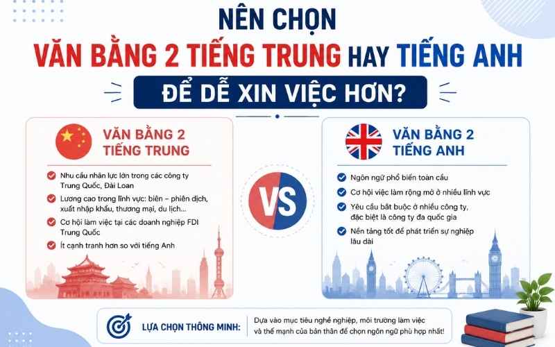 N&ecirc;n học văn bằng 2 Tiếng Trung hay tiếng Anh